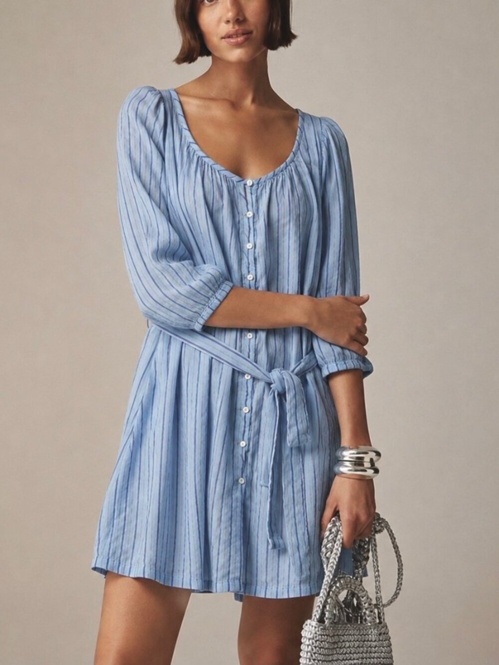 J. Crew Light Blue Striped Mini Dress